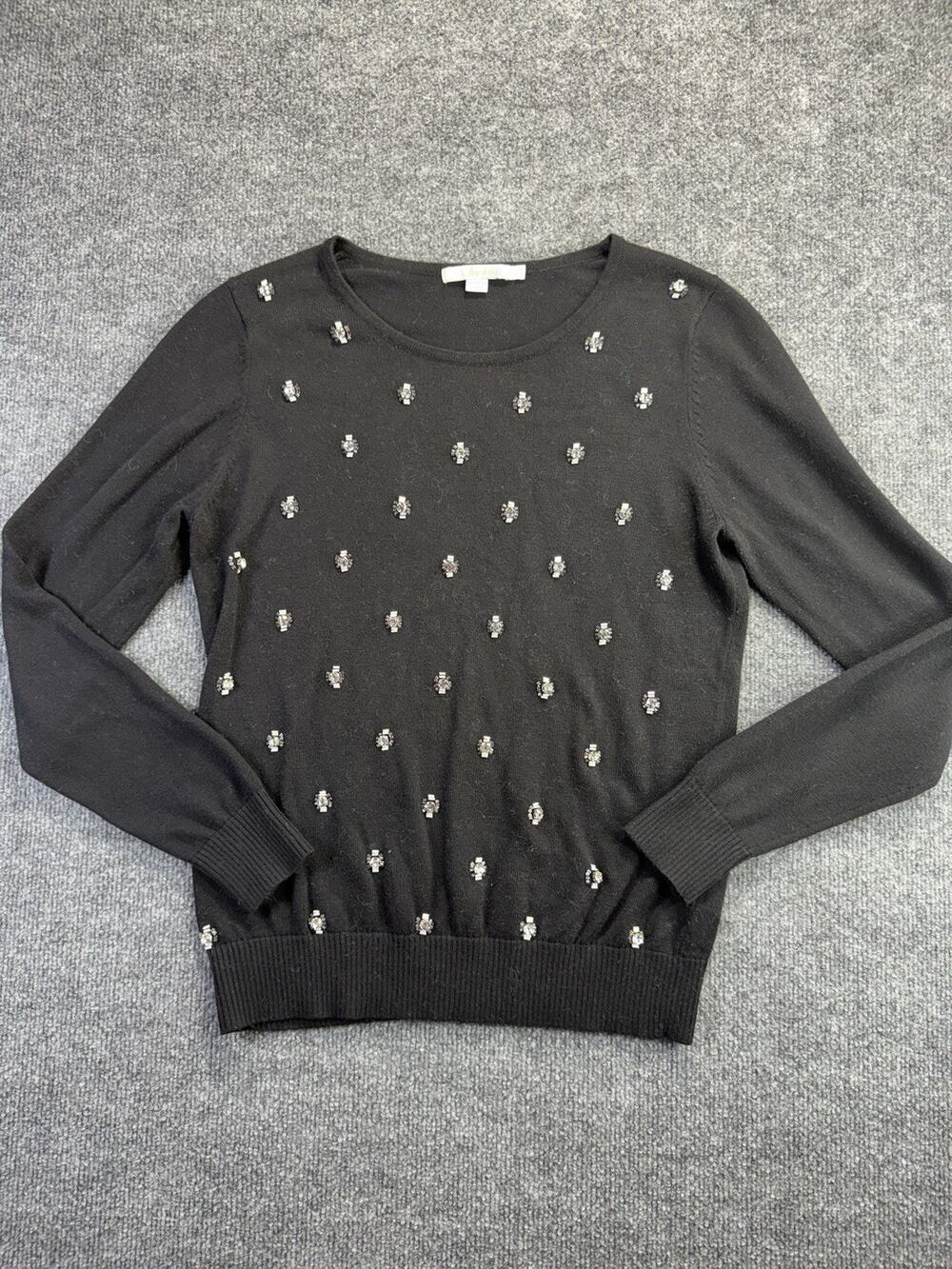 Boden Cashmere Blend Rhinestone Crystal Embellished Black Women’s Sweater S